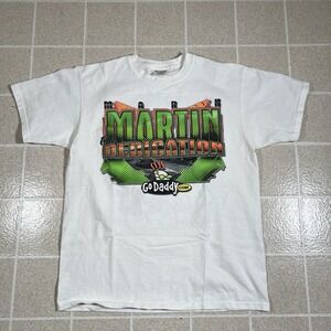 VINTAGE Mark Martin NASCAR T Shirt Mens Large Go Daddy Graphic Double Sided Y2K